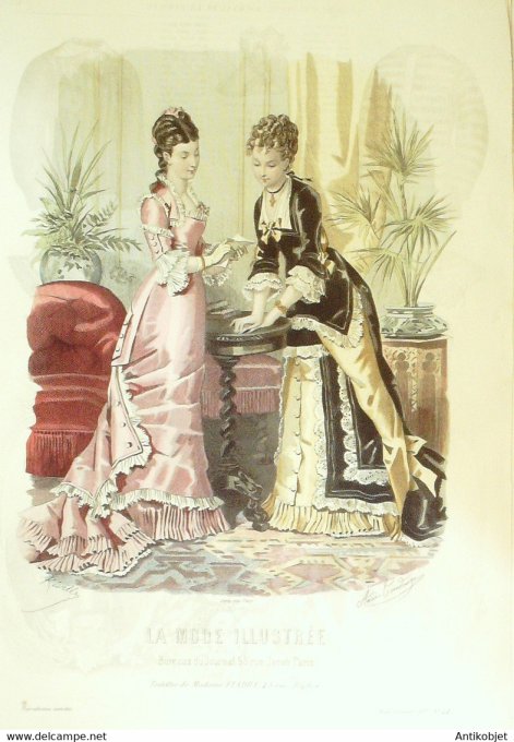 Gravure de mode La Mode illustrée 1877 n°44 (Maison Fladry)