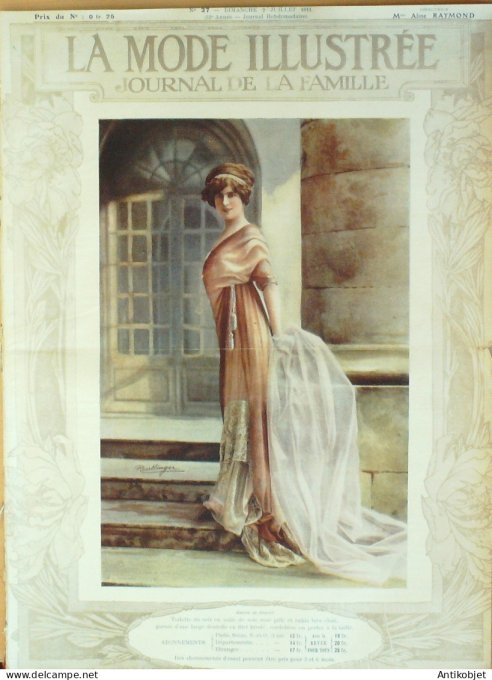 La Mode illustrée journal 1911 n° 27 Toilettes Costumes Passementerie