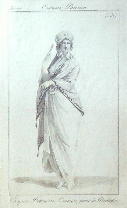 Gravure Mode Costume Parisien 1802 an 10 # 381b (eau forte old Fashion plat