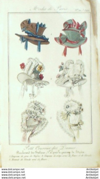 Gravure Mode Courrier des Dames 1825 #  342b (eau forte old Fashion plate)