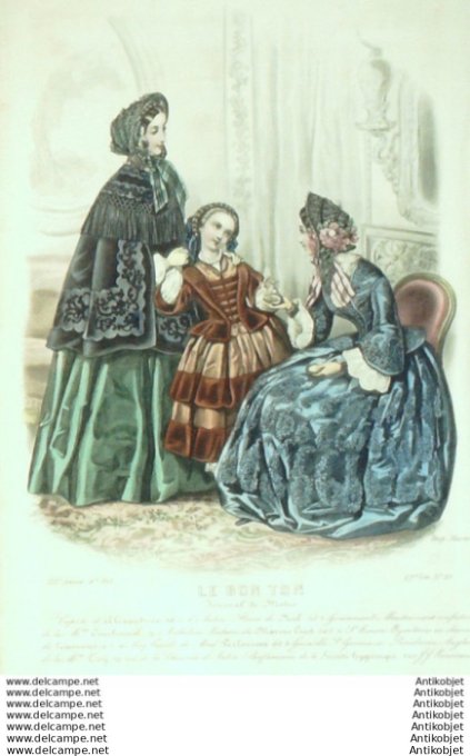 Gravure Mode Le Bon Ton 1852 19 # 25  (aquarelle old fashion plate)