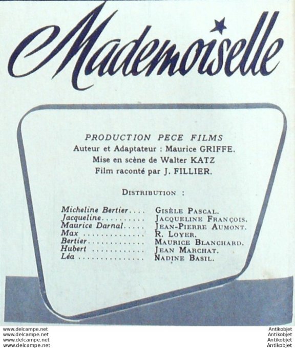 Film complet 542 55-12- 8 Mademoiselle de Paris Nadine Badil Gisele Pascal