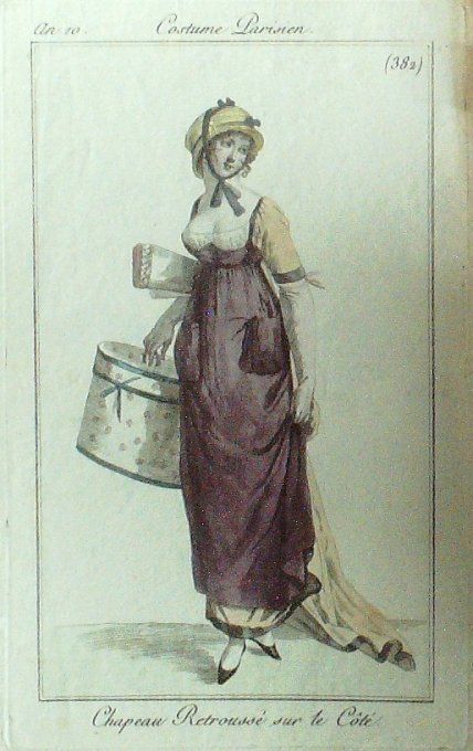 Gravure Mode Costume Parisien 1802 an 10 # 382 (eau forte old Fashion plate
