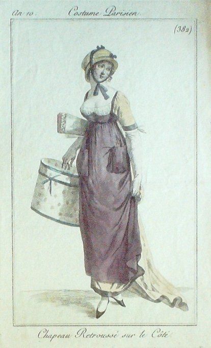 Gravure Mode Costume Parisien 1802 an 10 # 382 (eau forte old Fashion plate