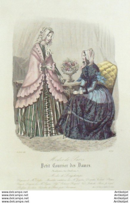 Gravure Mode Courrier des Dames 1846 # 2179 (eau forte old Fashion plate)