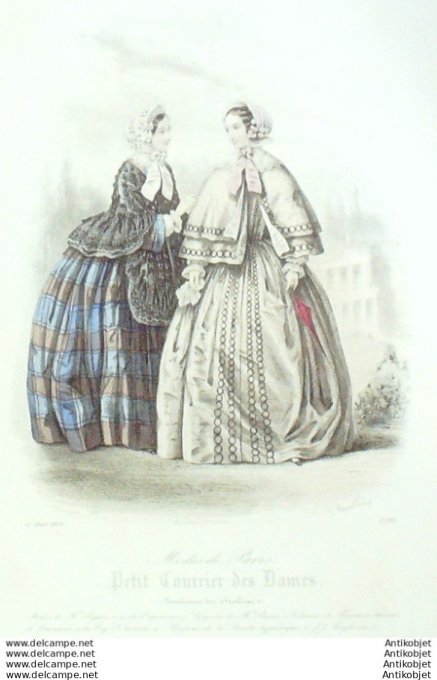 Gravure Mode Courrier des Dames 1853 # 2721 (eau forte old Fashion plate)