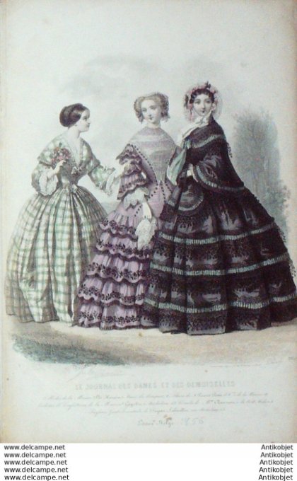 Gravure de mode Journal des Dames Demoiselles 1855 n°395 (Maison plé-Horain)