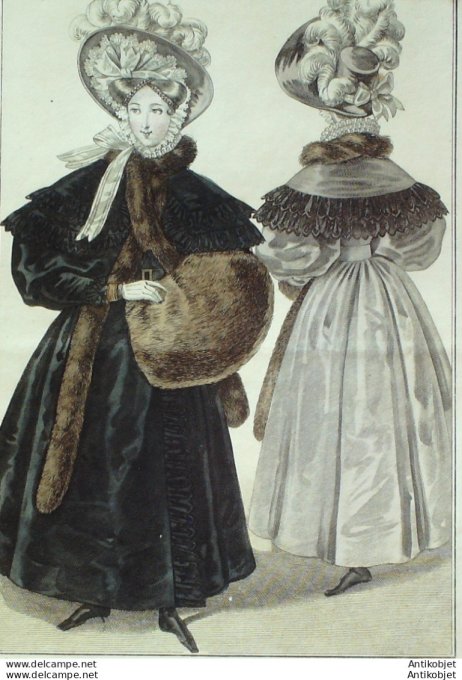 Gravure de mode Costume Parisien 1831 n°2856 Redingote de satin à deux pélerines