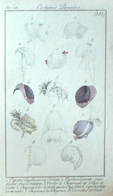 Gravure Mode Costume Parisien 1802 an 10 # 383 (eau forte old Fashion plate