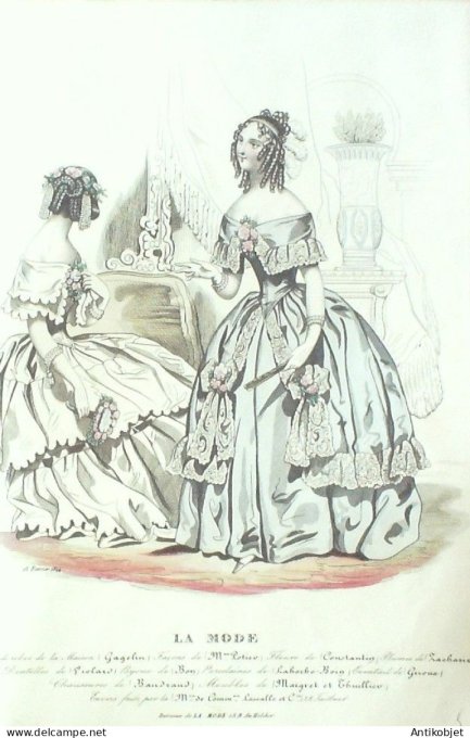 Gravure La mode 1844 #  5 (aquarelle old Fashion plate)