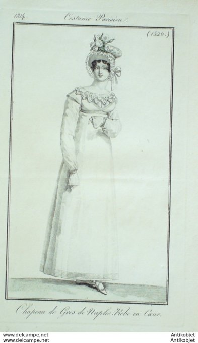 Gravure de mode Costume Parisien 1814 n°1426 Robe en cœur