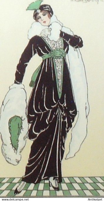 Gravure de mode Costume Parisien 1913 pl.048 DAMMY Robert Robe satin