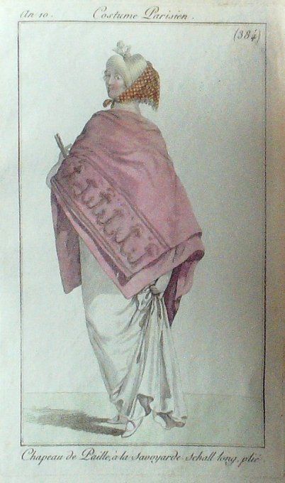 Gravure Mode Costume Parisien 1802 an 10 # 384 (eau forte old Fashion plate
