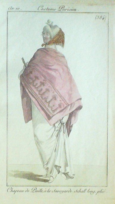 Gravure Mode Costume Parisien 1802 an 10 # 384 (eau forte old Fashion plate