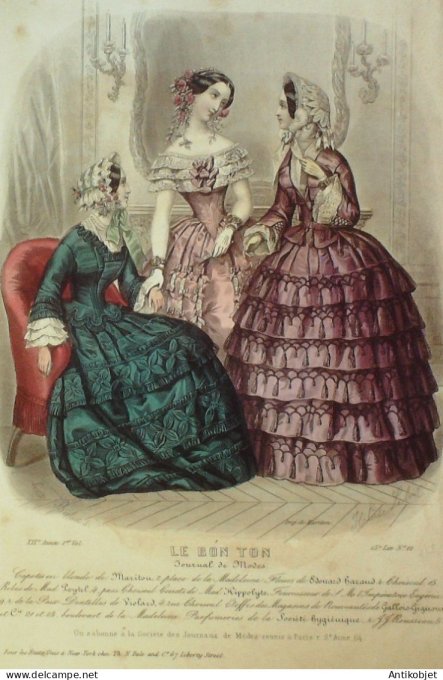 Gravure Mode Le Bon Ton 1852 19 # 22 (aquarelle old fashion plate)