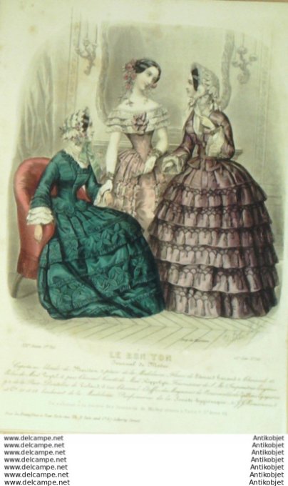 Gravure Mode Le Bon Ton 1852 19 # 22 (aquarelle old fashion plate)
