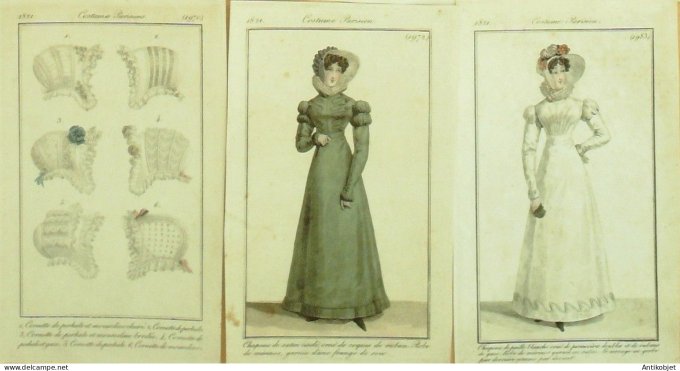 Gravures de mode Costume Parisien 1821 Lot 02 9 pièces