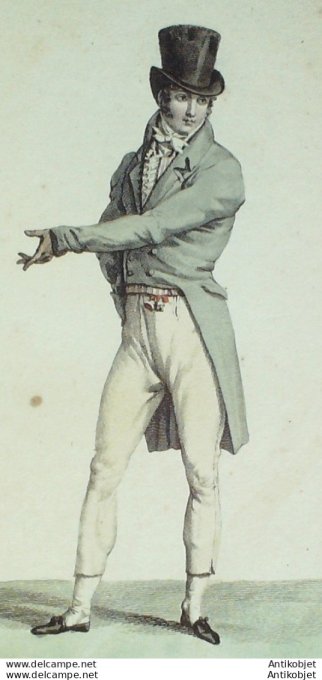 Gravure de mode Costume Parisien 1808 n° 923 Costume homme de ville négligé