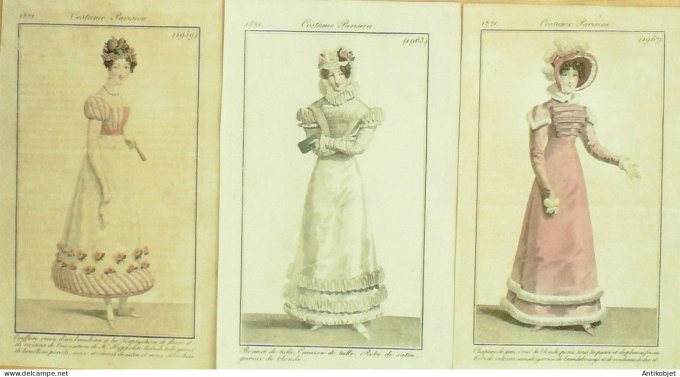 Gravures de mode Costume Parisien 1821 Lot 02 9 pièces