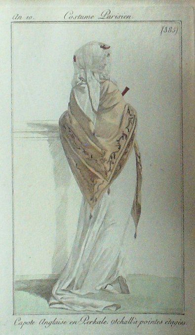 Gravure Mode Costume Parisien 1802 an 10 # 385 (eau forte old Fashion plate