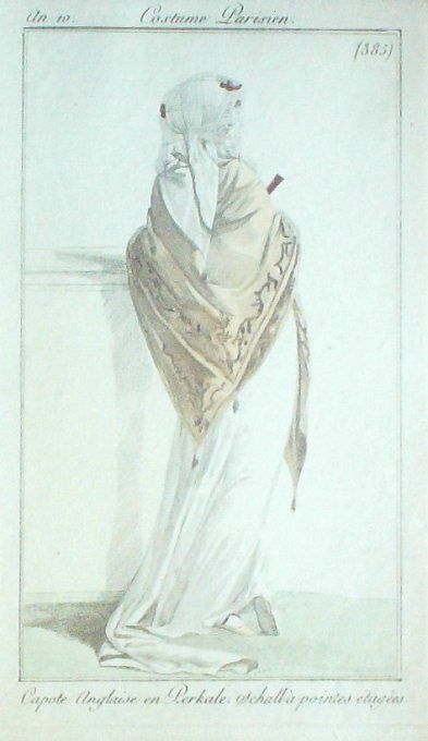 Gravure Mode Costume Parisien 1802 an 10 # 385 (eau forte old Fashion plate