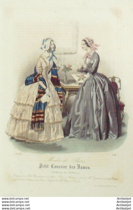 Gravure Mode Courrier des Dames 1846 # 2184 (eau forte old Fashion plate)