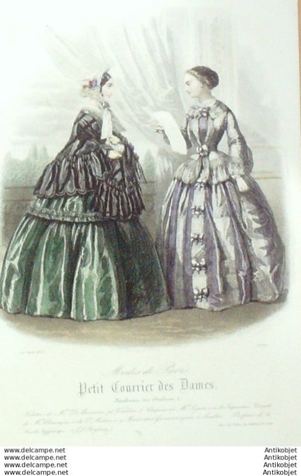 Gravure Mode Courrier des Dames 1853 # 2710 (eau forte old Fashion plate)