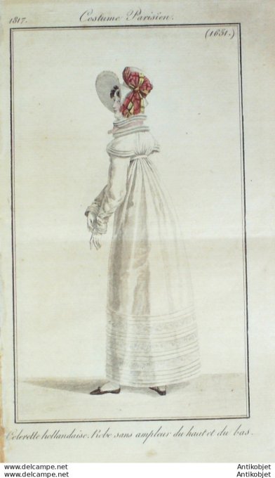Gravure de mode Costume Parisien 1817 n°1651 Robe sans ampleur