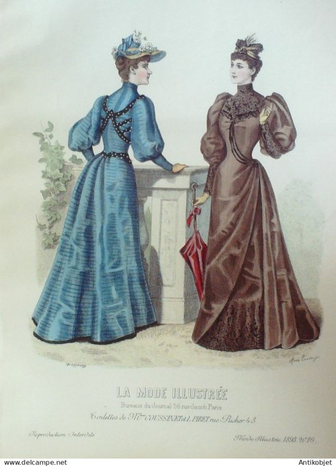 Gravure Mode illustree 1893 # 16 (Old Fashion plate) RARE