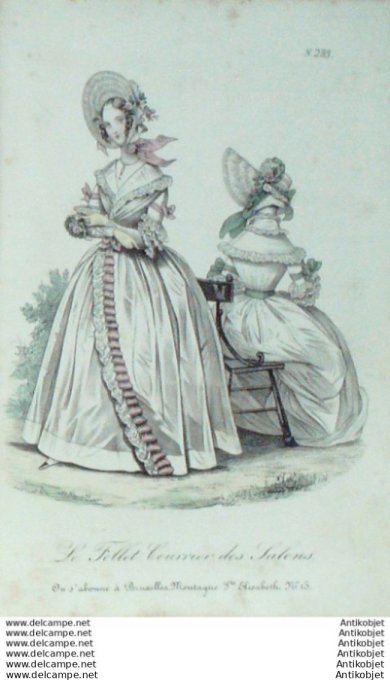 Gravure Mode Le Follet 1831 # 233 (aquarelle Old Fashion plate)