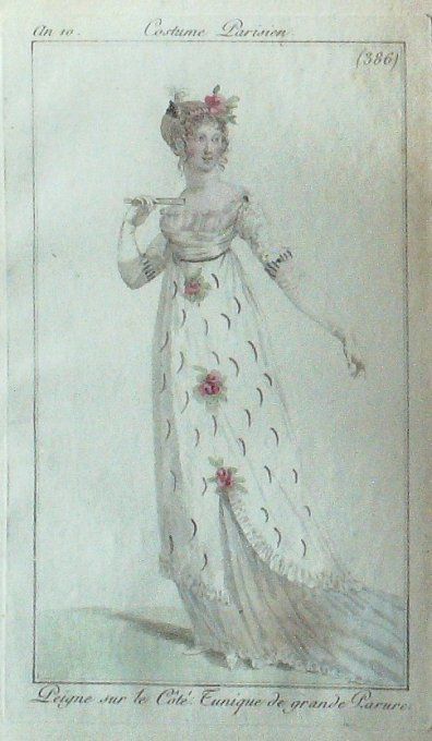 Gravure Mode Costume Parisien 1802 an 10 # 386 (eau forte old Fashion plate