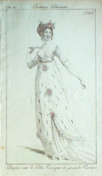 Gravure Mode Costume Parisien 1802 an 10 # 386 (eau forte old Fashion plate