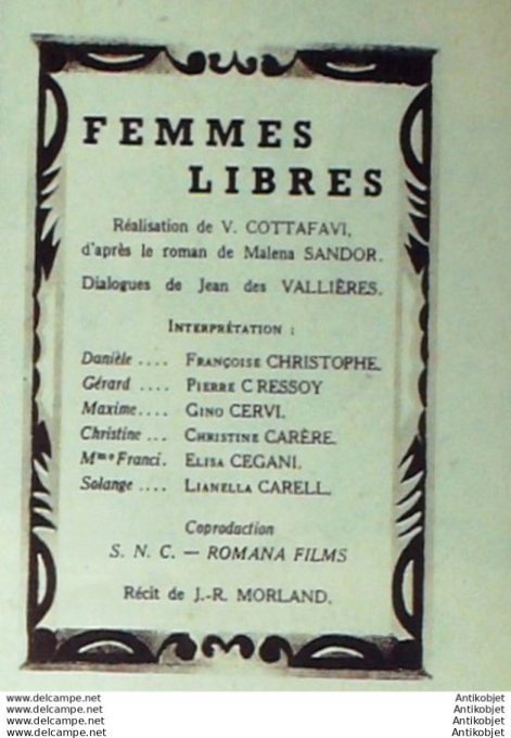 Mon Film 482 55-11- 9 Femmes Libres Pierre Cressoy Francoise Christophe