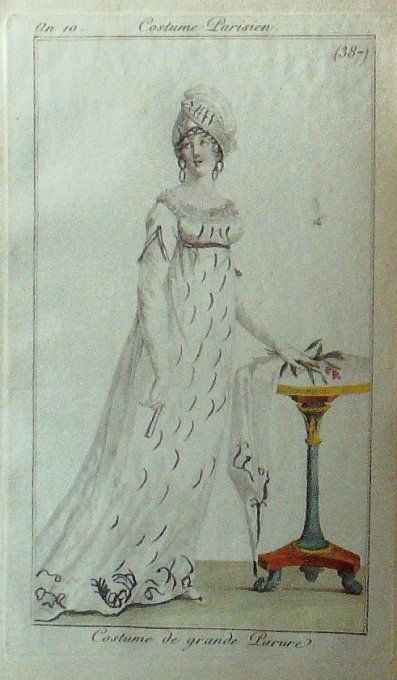 Gravure Mode Costume Parisien 1802 an 10 # 387 (eau forte old Fashion plate