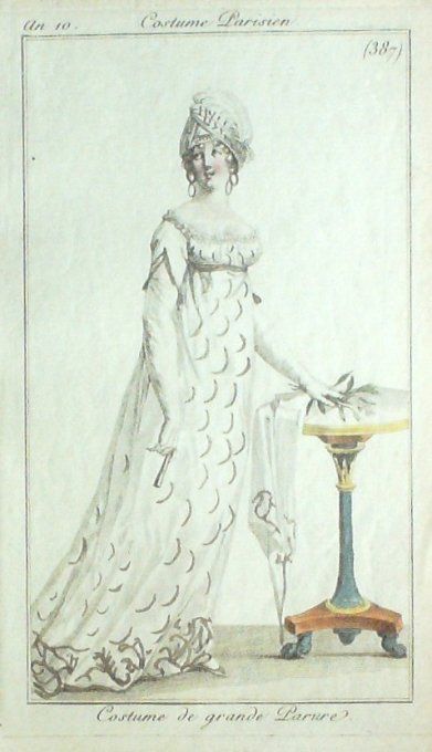 Gravure Mode Costume Parisien 1802 an 10 # 387 (eau forte old Fashion plate