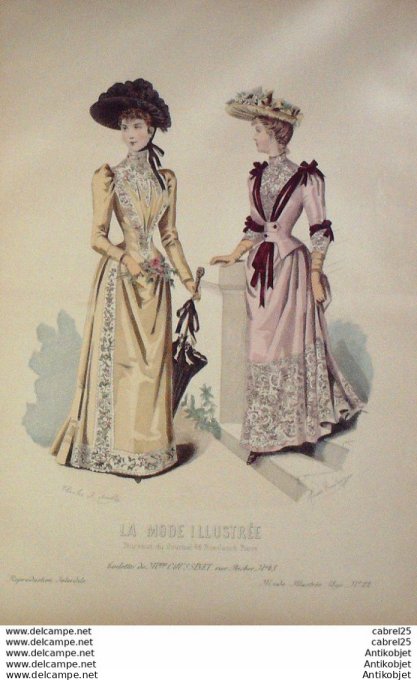Gravure de mode La Mode illustrée 1890 n°22 (Maison Coussinet)