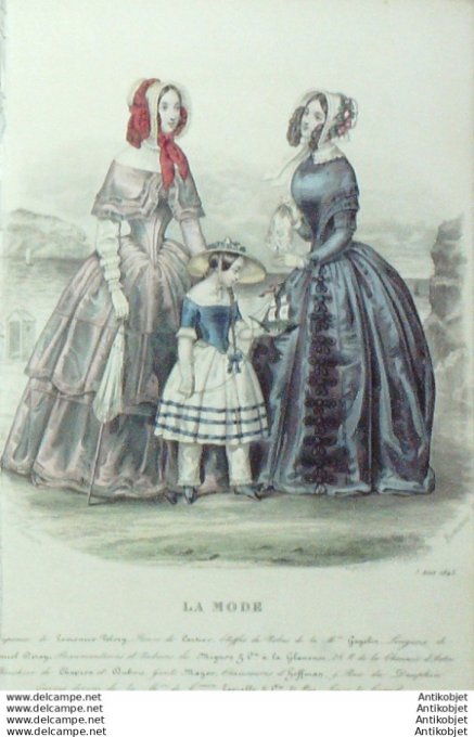 Gravure La mode 1845 # 22 (aquarelle old Fashion plate)