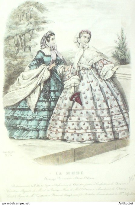 Gravure La mode 1859 #  4 (aquarelle old Fashion plate)