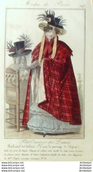 Gravure Mode Courrier des Dames 1825 #  346 (eau forte old Fashion plate)