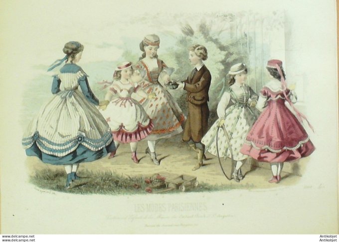 Gravure Les Modes Parisiennes 1865 #1260b Costumes enfants Maison Cardinal Fesh