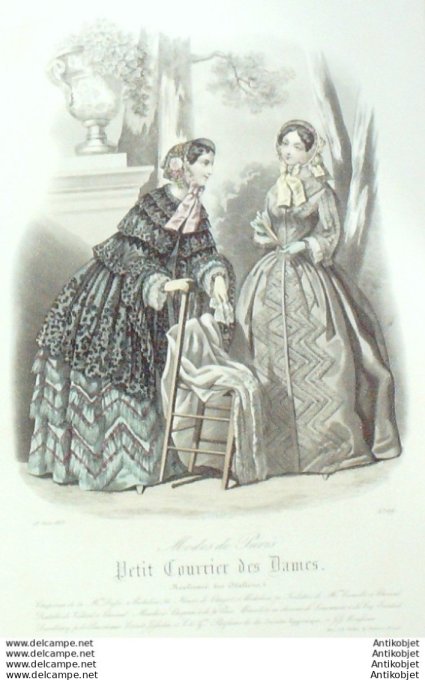 Gravure Mode Courrier des Dames 1853 # 2709 (eau forte old Fashion plate)