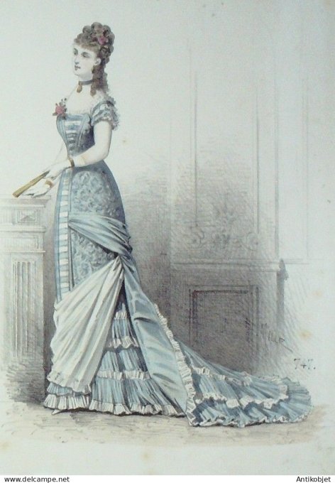 Gravure Mode Elegance Parisienne 1877 # 747 (Old Fashion plate)