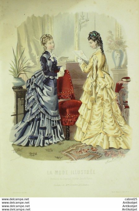 Gravure de mode La Mode illustrée 1875 n°12 (Maison Fladry)