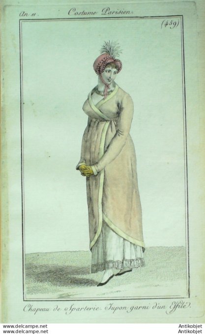 Gravure de mode Costume Parisien 1803 n° 459 (An 11) Jupon garni d'un éffilé