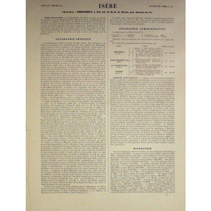 Carte Isere (38) Grenoble Graveur Lecoq Waltner Barbier 1868