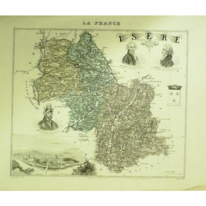 Carte ISERE (38) GRENOBLE Graveur LECOQ WALTNER BARBIER 1868