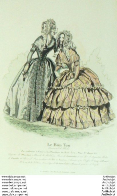 Gravure Mode Le Bon Ton 1842 # 668 (aquarelle old fashion plate)