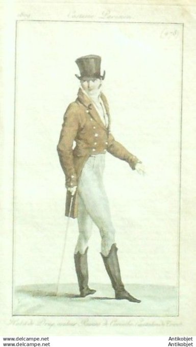 Gravure Mode Costume Parisien 1809 #  978 (eau forte old Fashion plate