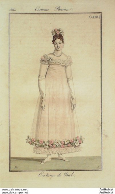Gravure de mode Costume Parisien 1814 n°1428 Costume de bal