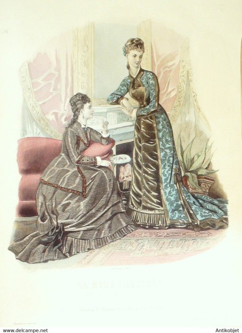 Gravure de mode La Mode illustrée 1877 n°51 (Maison Fladry)